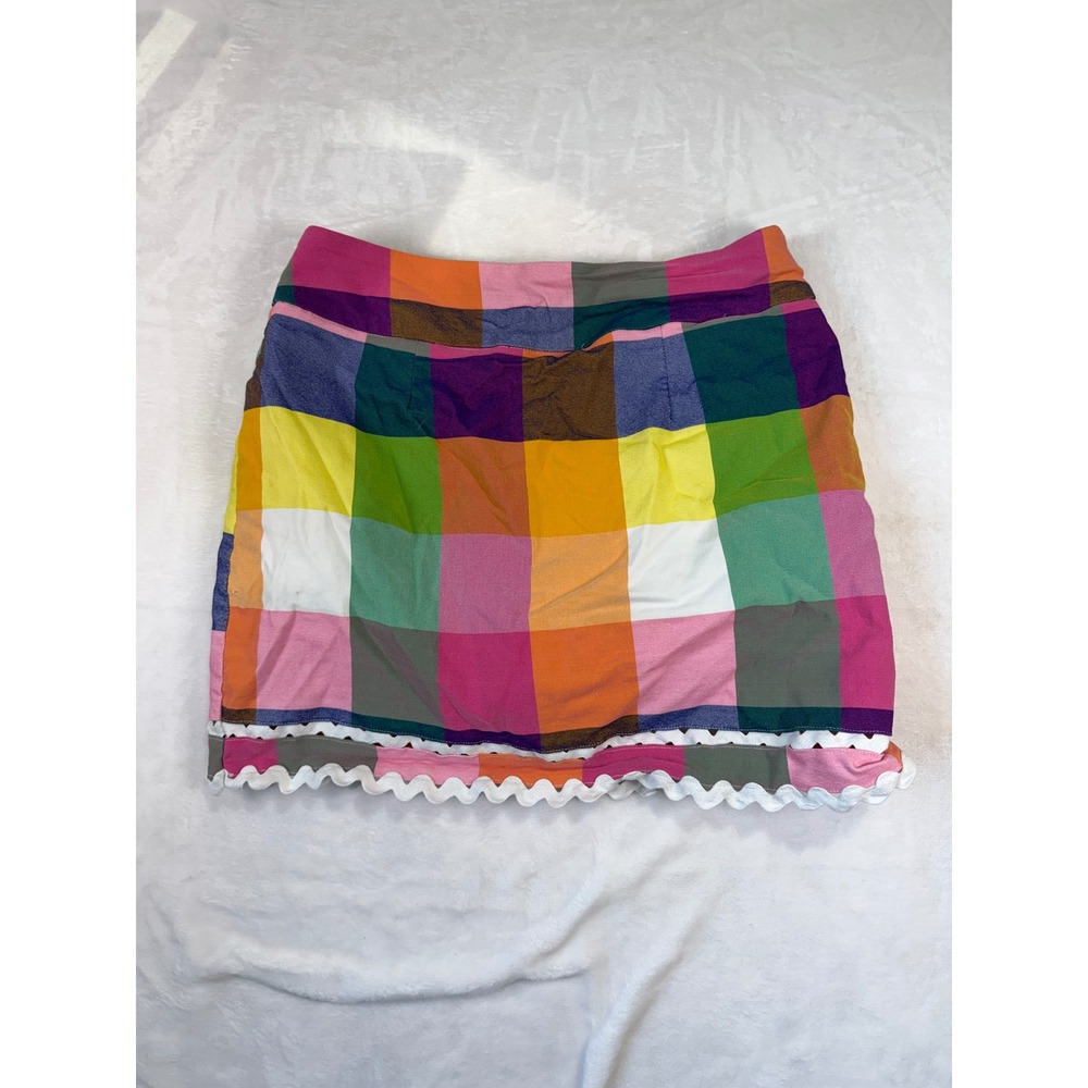 Crown & Ivy Skort 10 Multicolor Plaid Rickrack Trim Mini Skirt Women